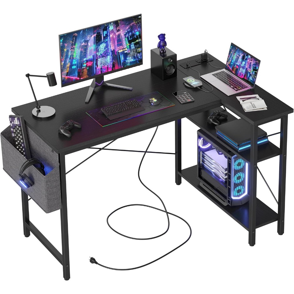 Home Office L Shaped Desk - L Şeklinde Prizli Bilgisayar Masası, Ev