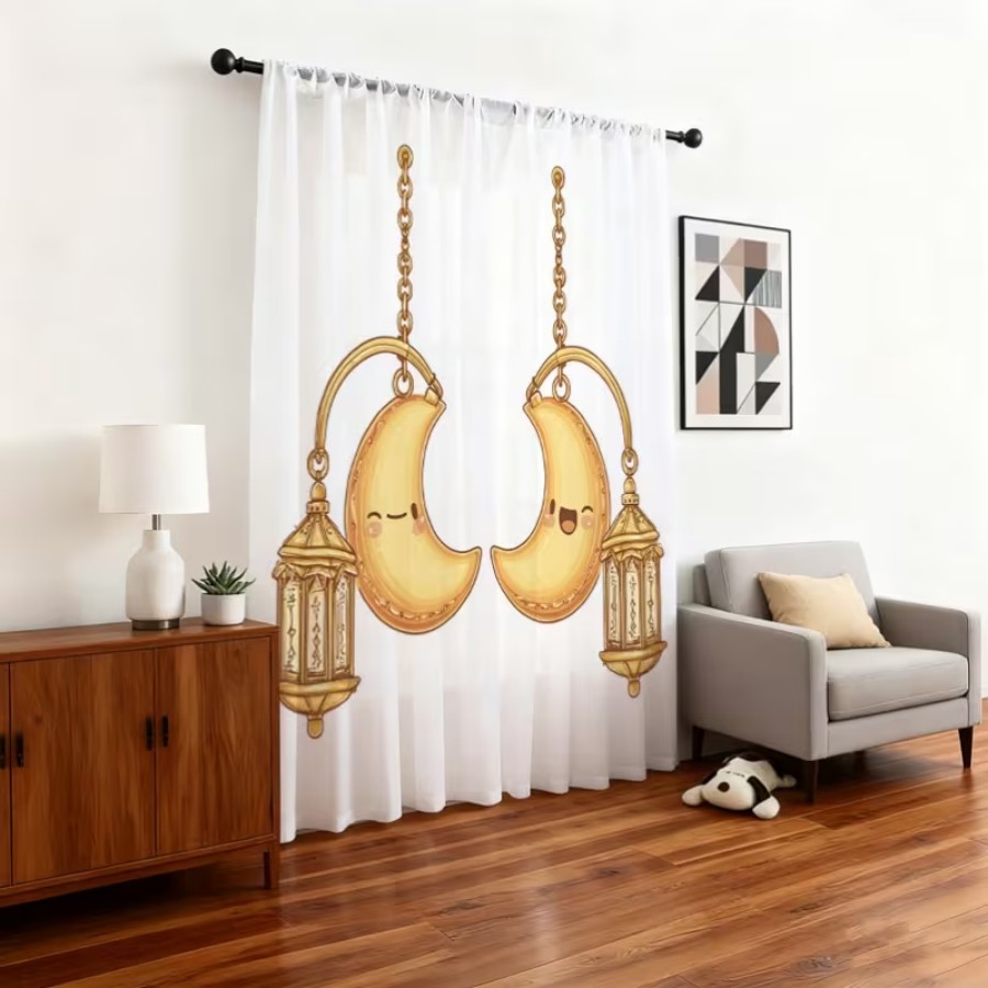 Home Office Lamp - 2 adet dijital baskı şeffaf perdeler,