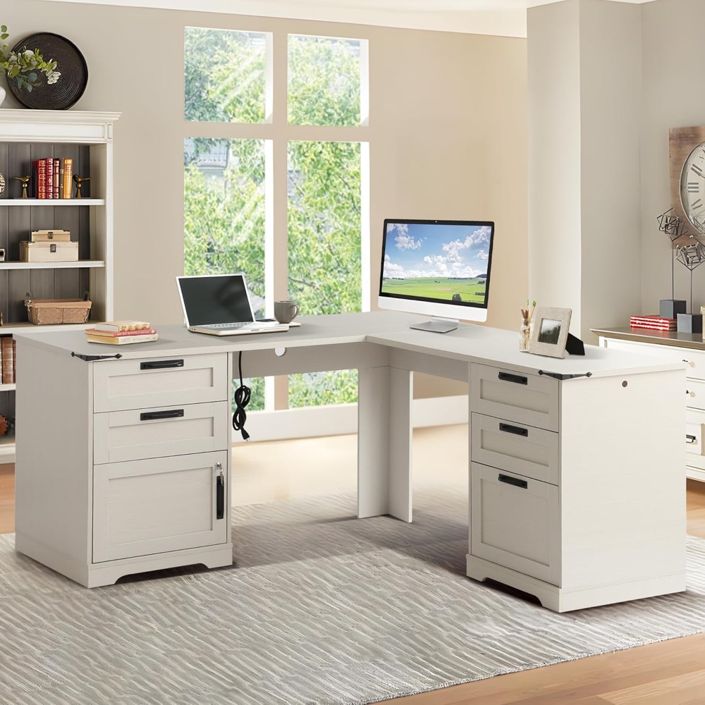 Home Office L Shaped Desk - 60 inç L Şeklinde Çekmeceli Yönetici