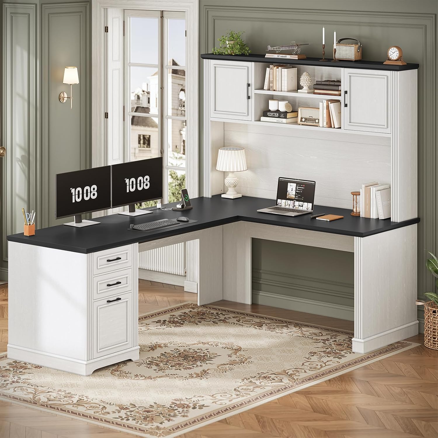 Home Office L Shaped Desk - L Şeklinde, Üst Raflı ve 3