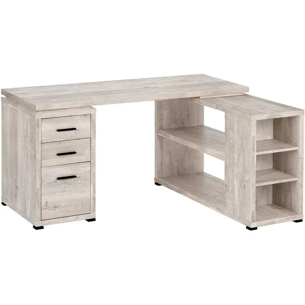 Home Office L Shaped Desk - 60 L Şekilli Masa, Gri Kahverengi