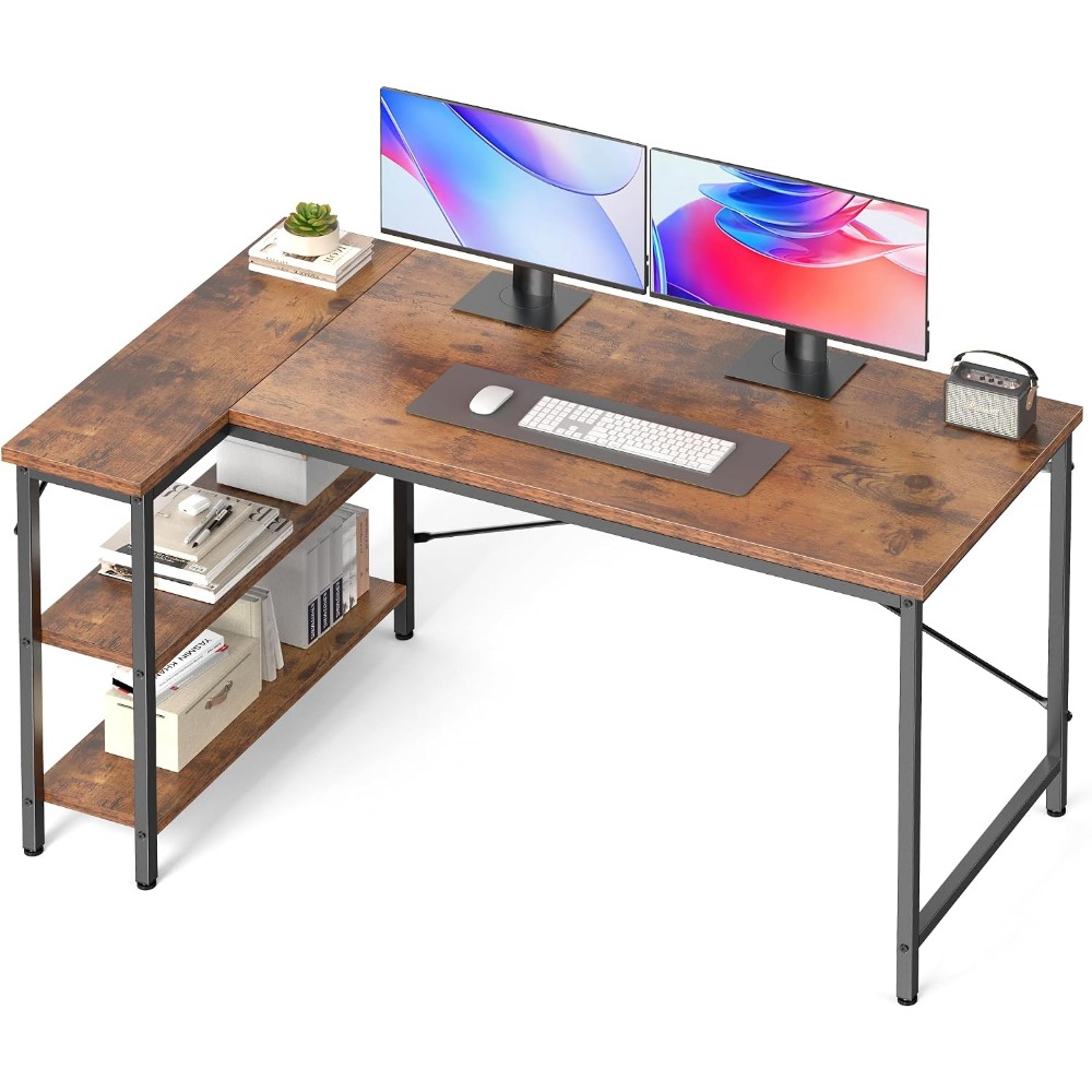Home Office L Shaped Desk - 47 İnç L Şekilli Raflı Çalışma