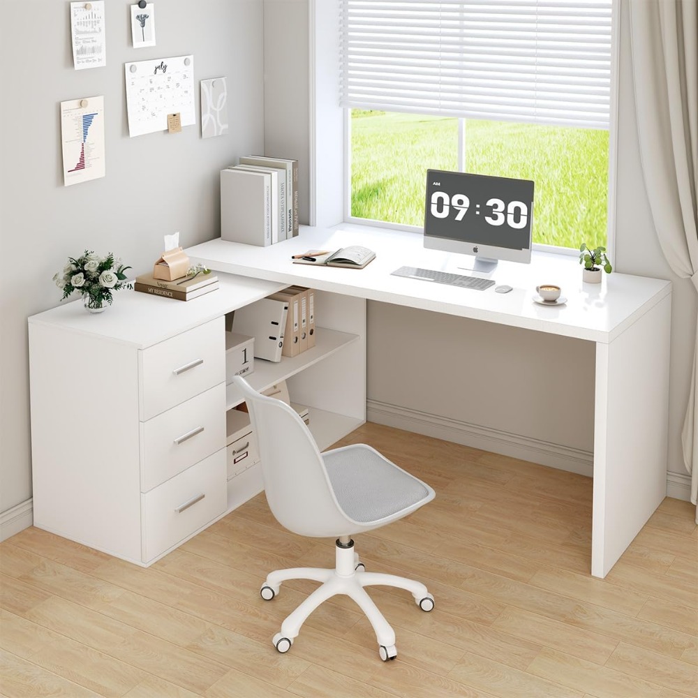 Home Office L Shaped Desk - HSH Beyaz L Şekilli Bilgisayar Köşe