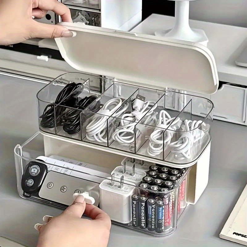 Home Office Organization - Çift Katmanlı Şeffaf Masaüstü Kablo Düzenleyici