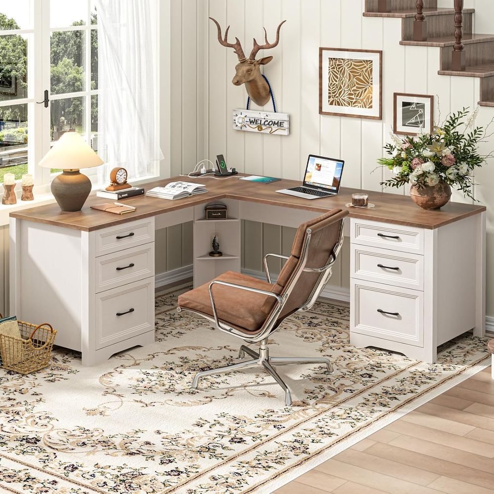 Home Office L Shaped Desk - L Şeklinde Kahverengi Yönetici Masası, 6