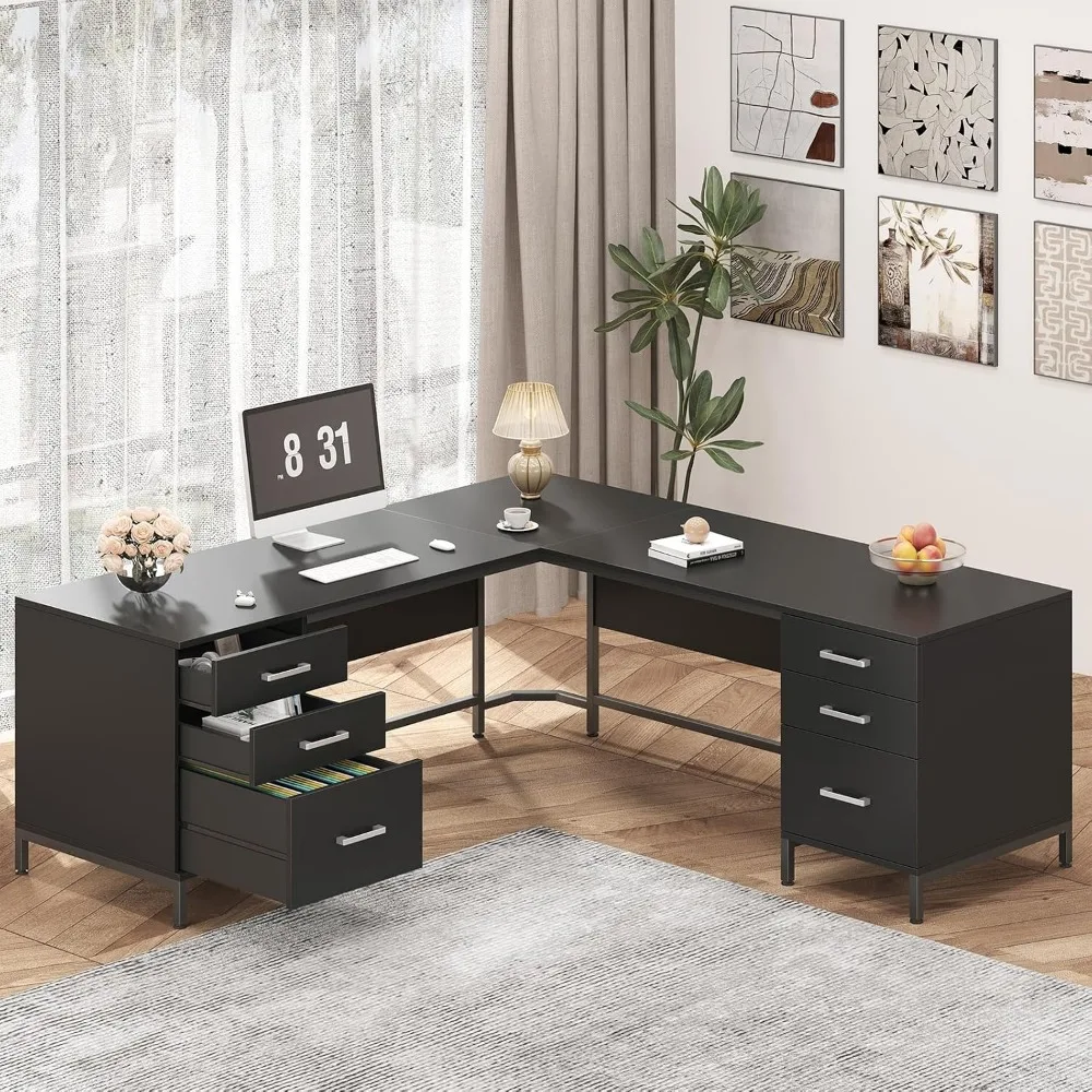 Home Office L Shaped Desk - TVU 59'' L Şekilli 6 Ahşap