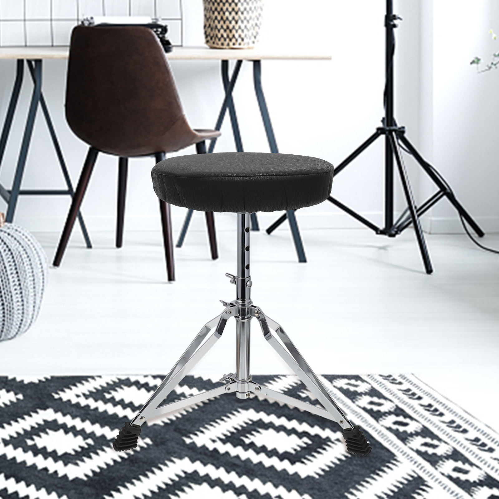 Home Office With Sofa - Yuvarlak Tabure Kılıfı Siyah Elastik Bar