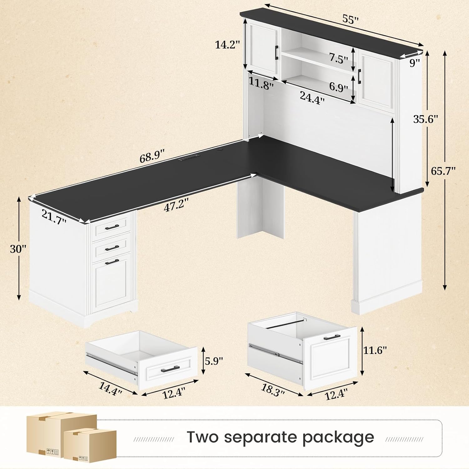 L Şeklinde, Üst Raflı ve 3 Çek - Home Office L Shaped Desk incelemesi ve fiyatı