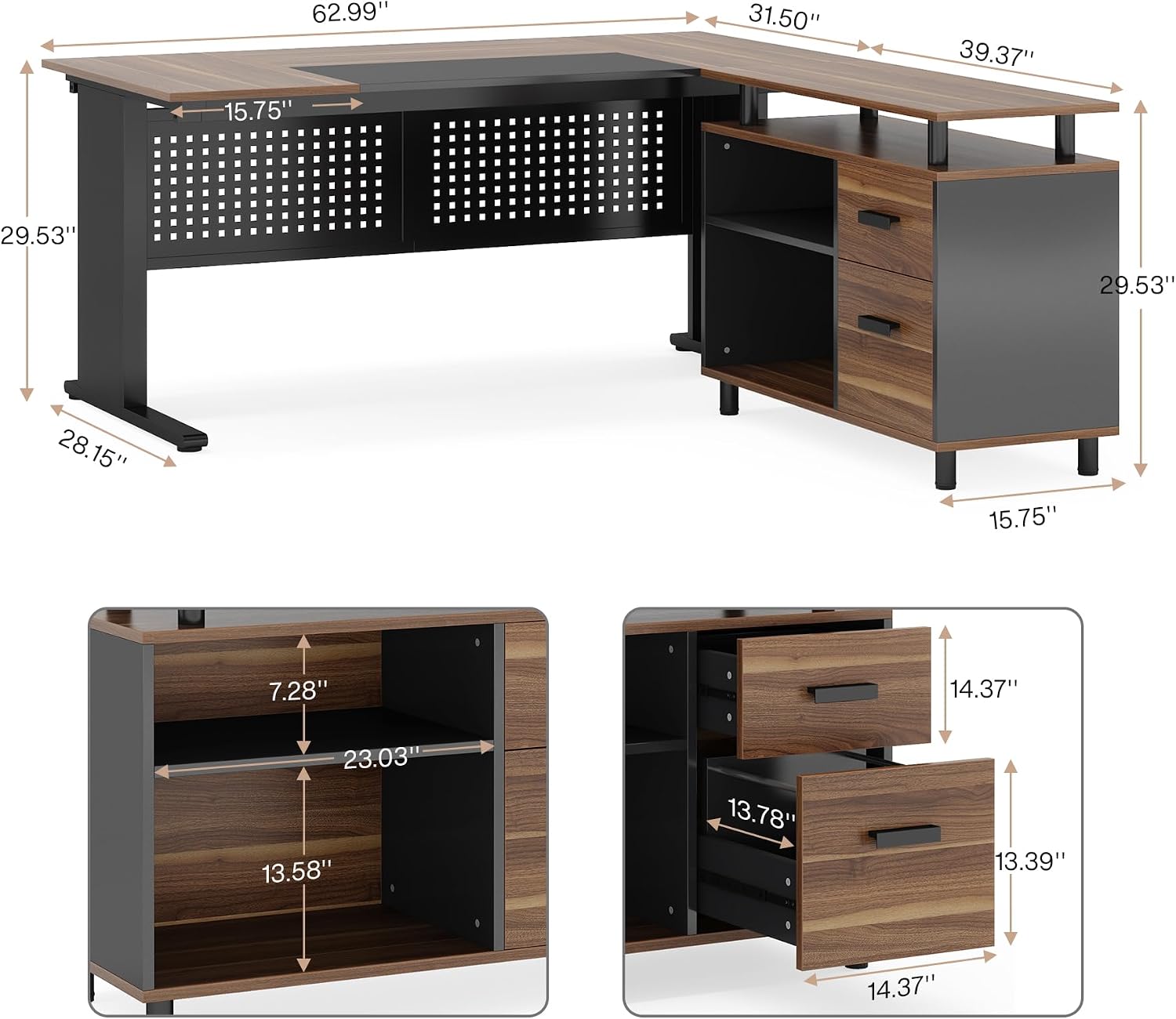 63 İnç L Şeklinde Yönetici Mas - Home Office L Shaped Desk incelemesi ve fiyatı