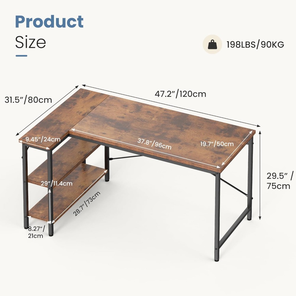 47 İnç L Şekilli Raflı Çalışma - Home Office L Shaped Desk incelemesi ve fiyatı