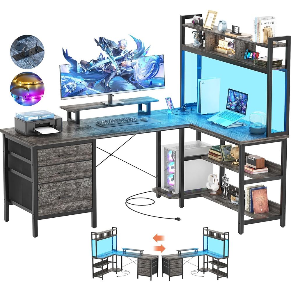 LED Oyun Işıklı, Çift Yönlü El - Home Office L Shaped Desk incelemesi ve fiyatı