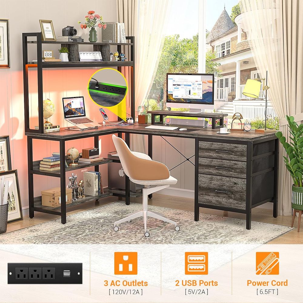 LED Oyun Işıklı, Çift Yönlü El - Home Office L Shaped Desk incelemesi ve fiyatı