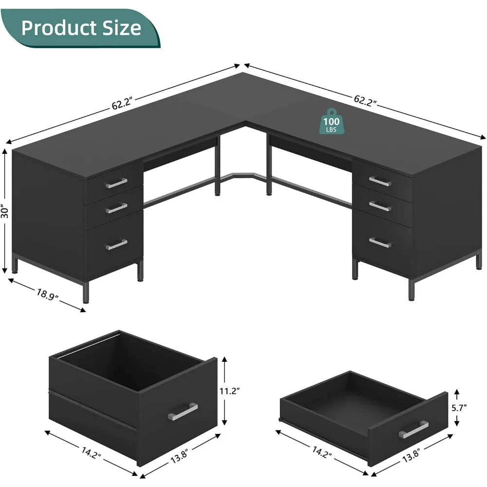 TVU 59'' L Şekilli 6 Ahşap Çek - Home Office L Shaped Desk incelemesi ve fiyatı